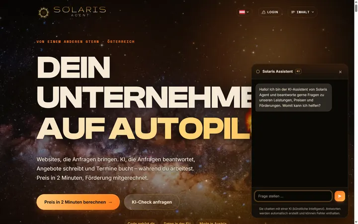 Geöffnetes Chat-Fenster des Solaris-Assistenten mit KI-Kennzeichnung