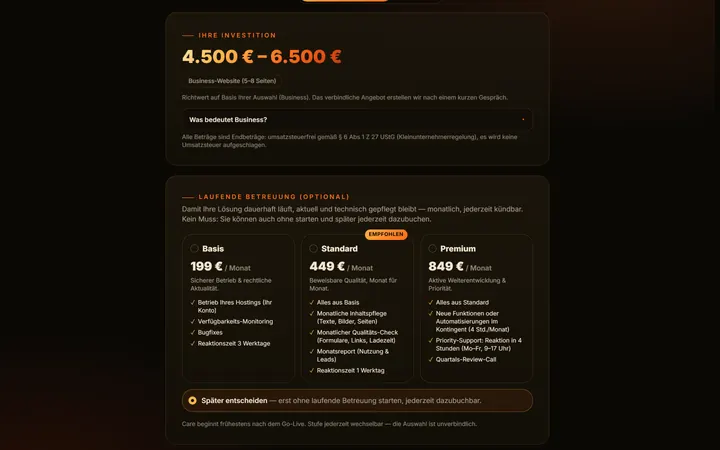Ergebnis-Schritt des Preis-Konfigurators mit Preisspanne, Förder-Befund und Ersparnis